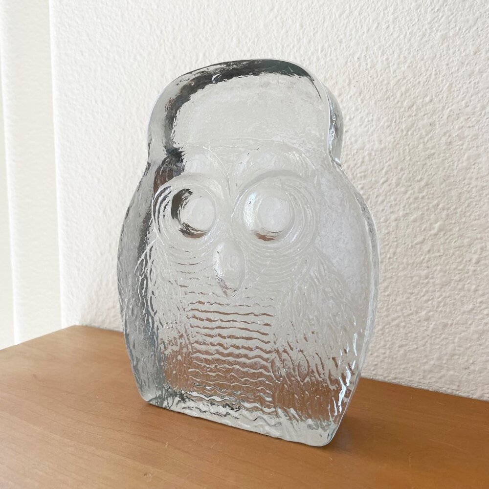 Vintage Blenko Cast Glass Owl Bookend Figurine Sculpture MCM Mid Century Modern